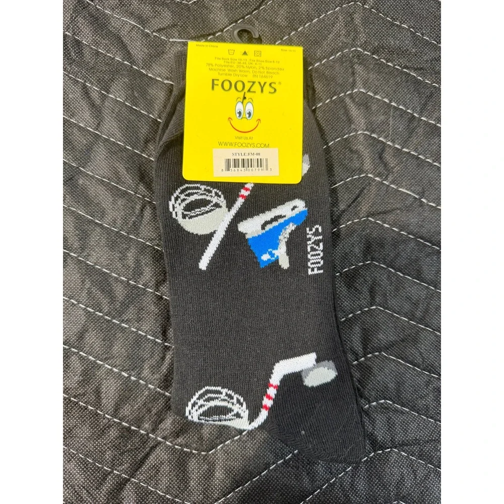 Foozys Hockey Socks Men‎ 10-13 Black New NWT Crew Graphic Sports FM-08